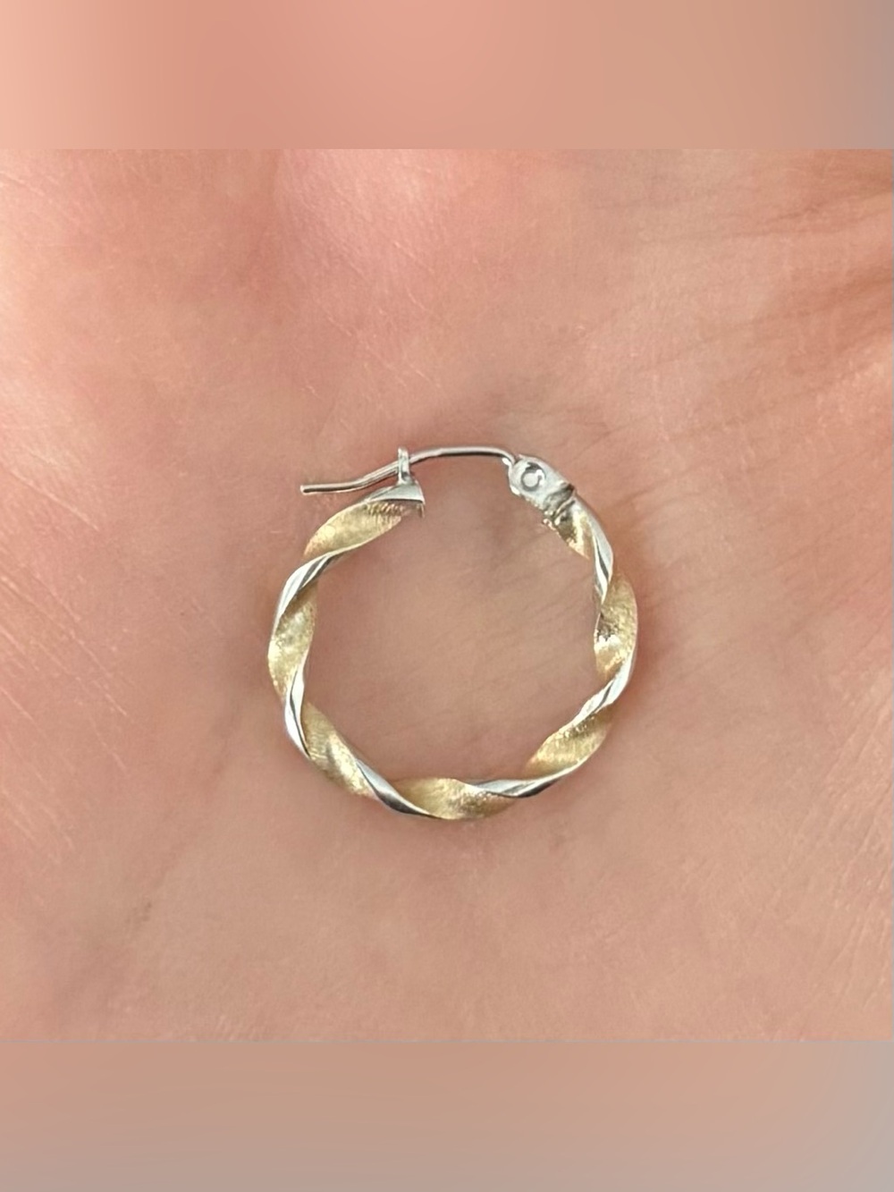 Solid 14k Two-Tone White & Yellow Gold Twisted Hoop Earrings | 0.98 Grams - Picture 3 of 9